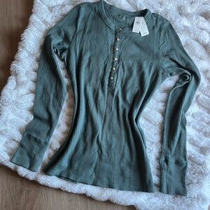 Aerie Teal Ribbed Long Sleeve Henley